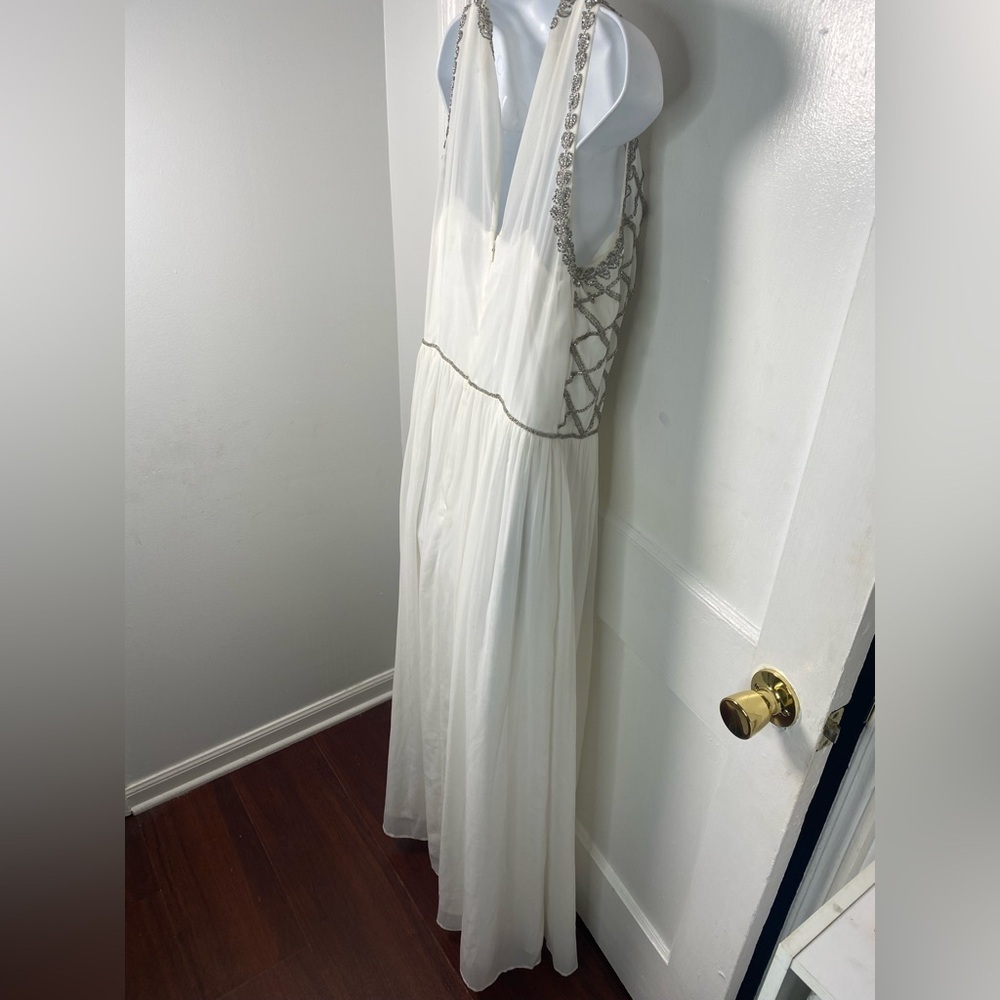 Adrianna Papell 14 Illusion White and Silver Beaded Maxi Dress - Picture 10 of 10